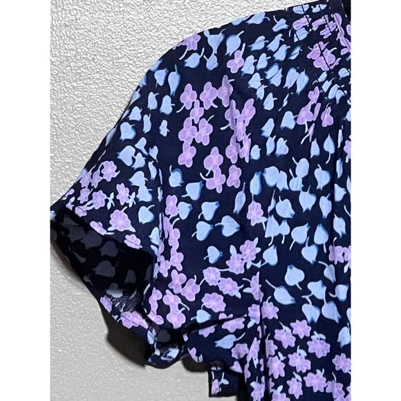 NWT Talbots Smocked Splt Neck Dress  XS Blue and Purple‎ Floral Knee Length. - Picture 3 of 6